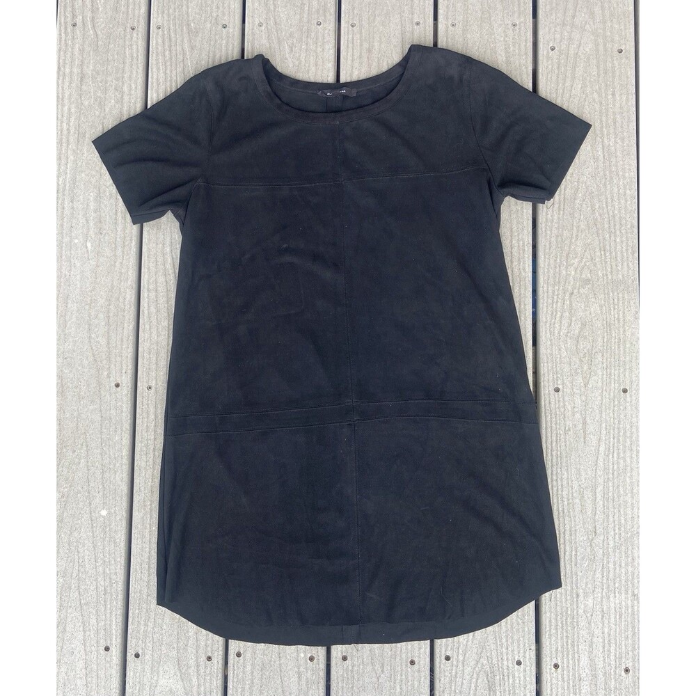 OLIVACEOUS Faux Suede Kimmie Shift Pullover Mini Tunic BLACK Dress Women's L